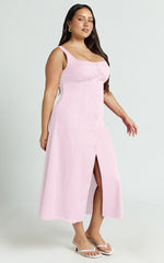 Cameron Midi Dress - Button Front Tie Back Dress in Pink