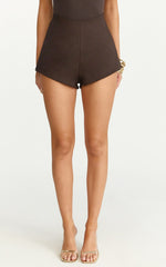 Cassandra Shorts - High Waisted Fitted Micro Shorts in Chocolate