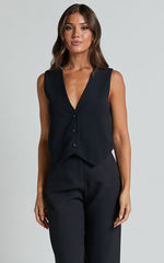 Charla Top - Tailored Button Through Vest in Black
