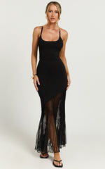 Chelly Midi Dress - Knitted Asymmetric Sheer Hem panel Dress in Black