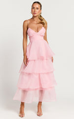 Cindy Midi Dress - Layered Skirt Dress in Soft Pink