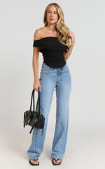 Cleo Top - Off Shoulder Curved Hem Top in Black