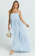 Cloe Maxi Dress - Pleated Detail Dress in Blue