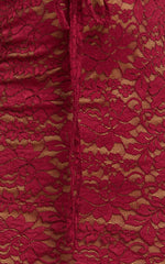 Collette Midi Dress - Ruched Bust Wide Strap Detail Lace Midi Dress in Wine