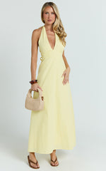 Connor Midi Dress - Halter Neck Tie Back Dress in Lemon