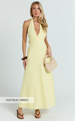 Connor Midi Dress - Halter Neck Tie Back Dress in Lemon
