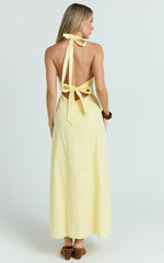 Connor Midi Dress - Halter Neck Tie Back Dress in Lemon