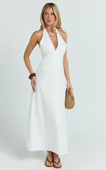 Connor Midi Dress - Halter Neck Tie Back Dress in White