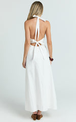 Connor Midi Dress - Halter Neck Tie Back Dress in White