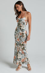 Constanzie Midi Dress - Open Tie Back Dress in Peach Floral