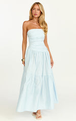 Cora Midi Dress - Strapless Dress in Blue