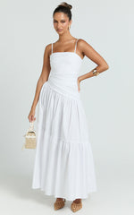 Dani Midi Dress - Asymmetrical Ruched Waisted in White