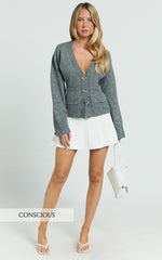 Danielle Mini Skirt - High Waist Pleated Knit Skirt in Cream