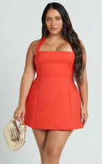 Dante Mini Dress - Halter Neck Tie Tulip Skirt Dress in Orange