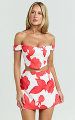 Darcy Top - Off Shoulder Printed Corset Top in Bouquet Di Fiori