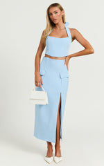 Davie Top - Halter Corset Fitted Crop Top in Ice Blue