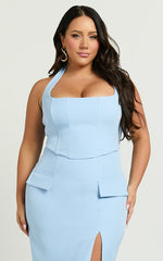 Davie Top - Halter Corset Fitted Crop Top in Ice Blue
