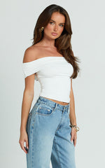 Demi Top - Off Shoulder Short Sleeve Top in White