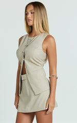Desi Top - Longline Crew Neck Vest Top in Oatmeal
