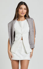 Desi Top - Longline Crew Neck Vest Top in Warm White