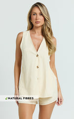 Devon Two Piece Set - Open Side Detail Top & Short Linen Look Set in Butter