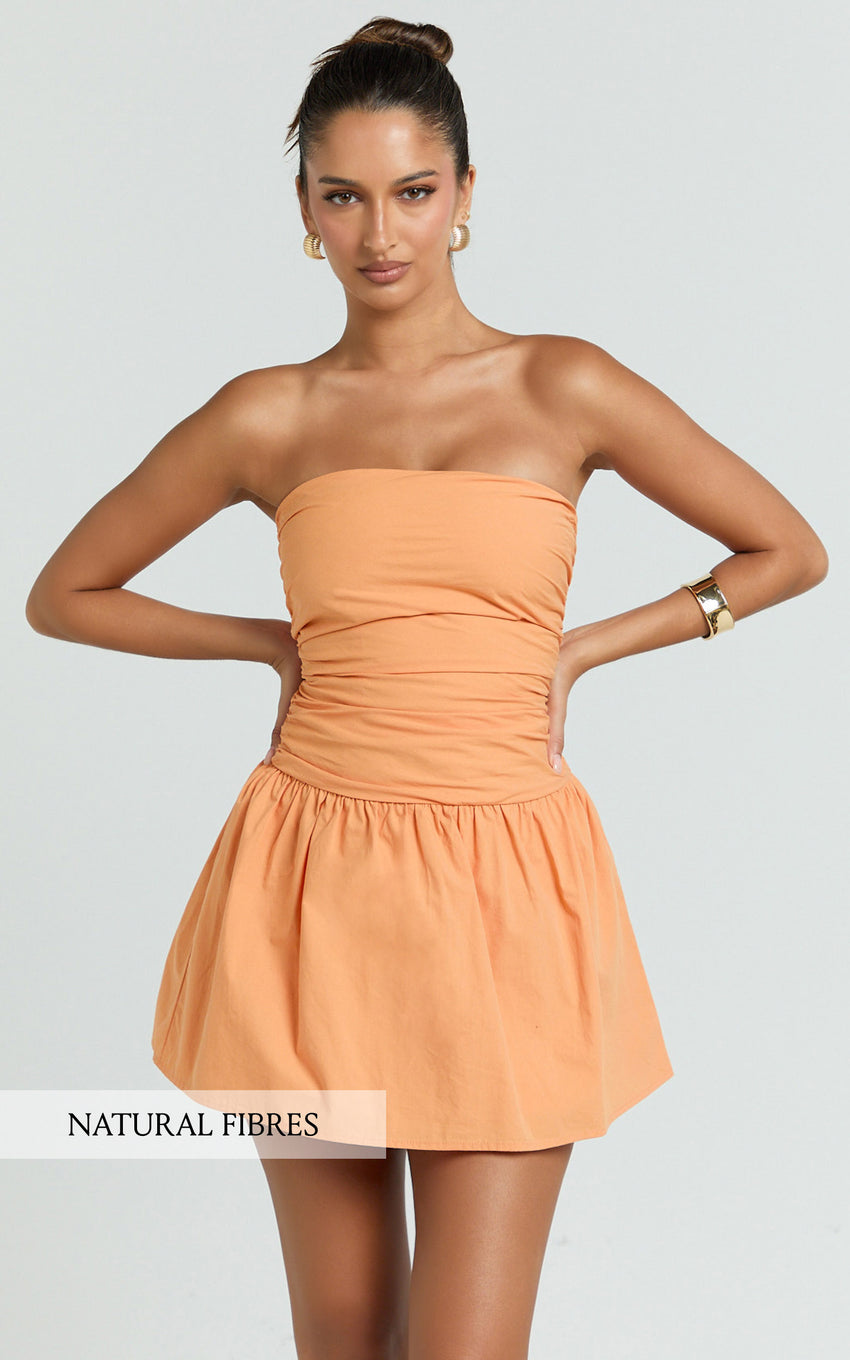Donatella Mini Dress - Strapless Drop Waist Dress in Sherbet