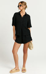 Donita Top - Button Up Shirt Top in Black