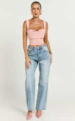Donna Top - Cowl Neck Corset Top in Pale Pink