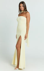 Dorothea Maxi Dress - Georgette Scarf Fit and Flare Dress in Lemon
