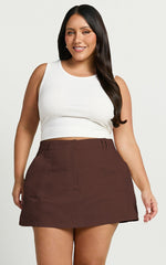 Dream Linen Blend Skort - High Waisted A Line Skort in Brown