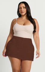 Dream Linen Blend Skort - High Waisted A Line Skort in Brown