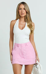 Dream Linen Blend Skort - High Waisted A Line Skort in Pale Pink