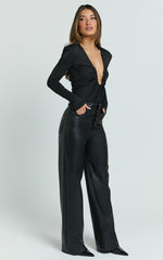 Ella Pants - High Waist Faux Leather Wide Leg Pants in Black