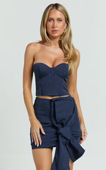 Elliot Top - Pinstripe Strapless Underwire Corset Top in Navy