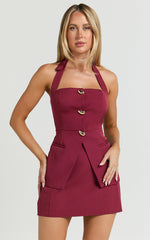 Elly Top - Tailored Vest With Hardware Buttons in Wine