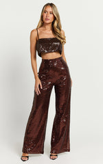 Elswyth Top - Strappy Sequin Crop Cami Top in Chocolate
