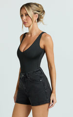 Erin Shorts - High Rise Denim Shorts in Washed Black