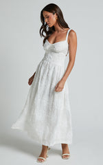 Eugene Midi Dress - Wide Strap Sweetheart Bust A Line Dress in White