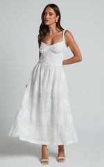 Eugene Midi Dress - Wide Strap Sweetheart Bust A Line Dress in White