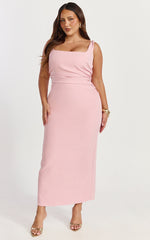 Eugenia Midi Dress - Square Neck Fitted Dress in Pink