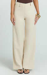 Evie Pants - Mid Rise Wide Leg Linen Blend Tailored Pants in Sand