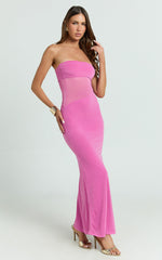 Fatima Midi Dress - Bodycon Strapless Dress in Fuchsia