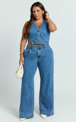 Fergie Jeans - Denim High Waisted Straight Leg Denim Jeans in Mid Blue Wash
