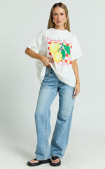 Fiona Top - Oversized Lemons Print T-Shirt in White