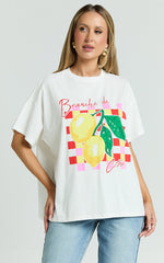 Fiona Top - Oversized Lemons Print T-Shirt in White