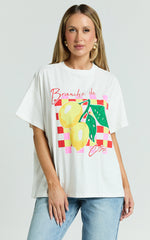 Fiona Top - Oversized Lemons Print T-Shirt in White