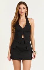 Florence Top - Tie Back Halter Neck Vest Top in Black