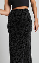 Frankie Midi Skirt - Burn Out Velvet High Waisted Slip Skirt in Black