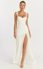 Freya Maxi Dress - Twist Bust Detail Drop Waist Dress in White