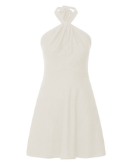 Louie Mini Dress - Linen Halter Neck Dress in Natural